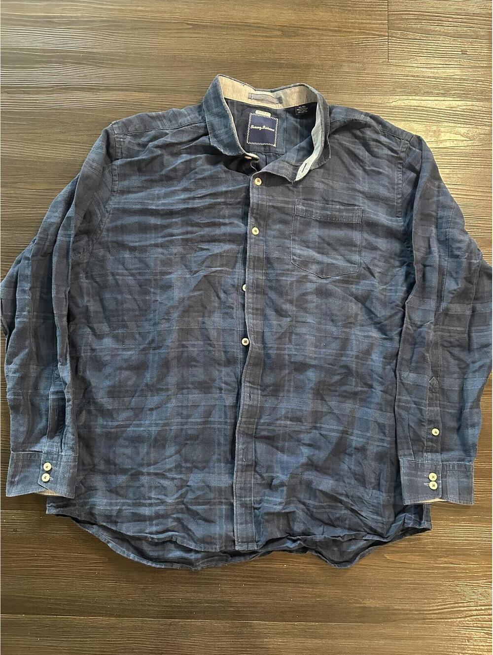 Tommy bahama blue linen blend checkered shirt